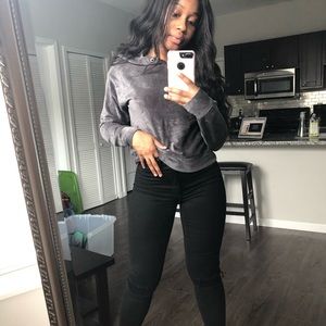 Gray corduroy crop hoodie!